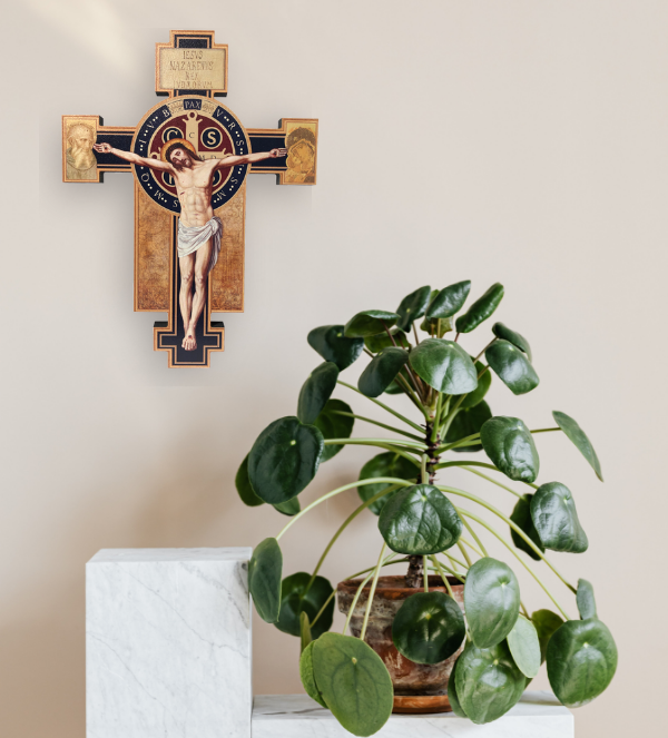 Benedictine cross on wall