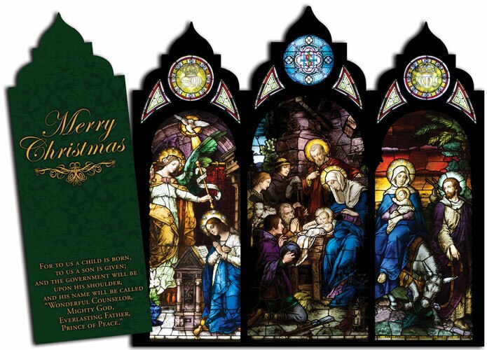 Nativity Stained Glass Tri-Fold Triptych Christmas Card
