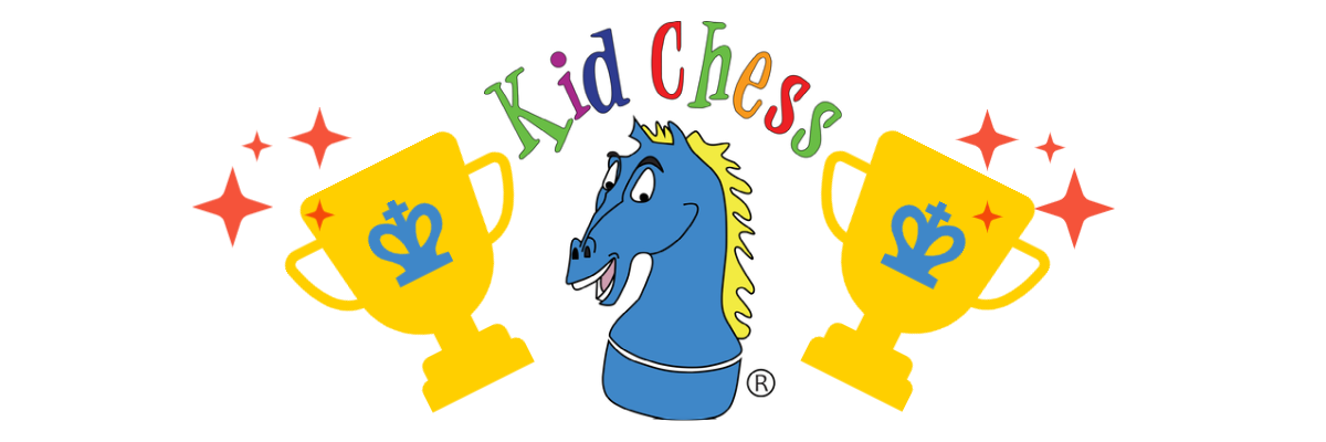 Kid Chess Logo with trophies around it. 