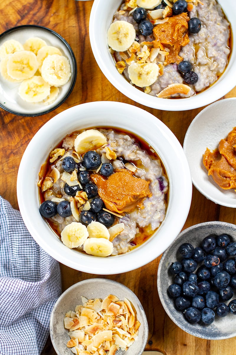 Blueberry Oatmeal With Maple Peanut Butter