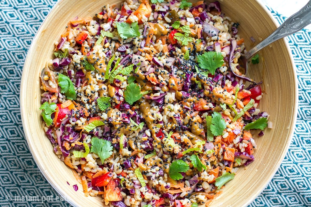 INSTANT POT BROWN RICE SALAD WITH PEANUT BUTTER DRESSING