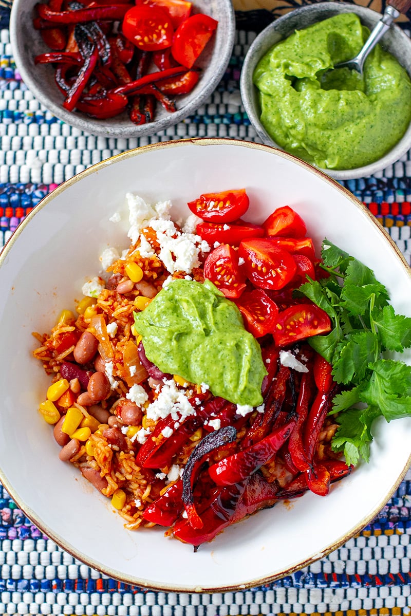 Vegetarian Burrito Bowls With Avocado Crema