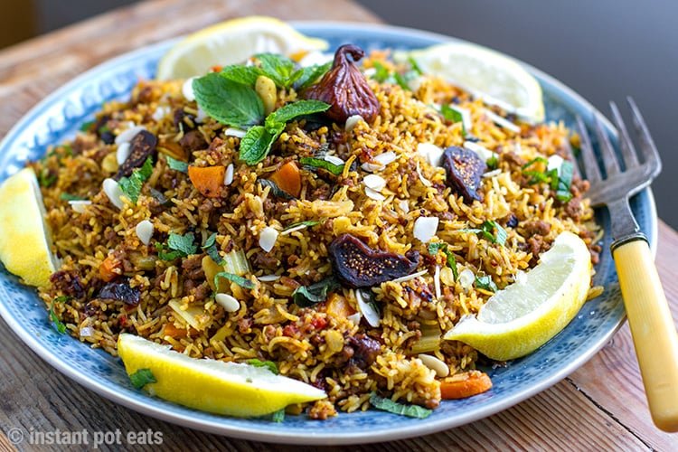 instant pot rice pilaf ground lamb figs almonds