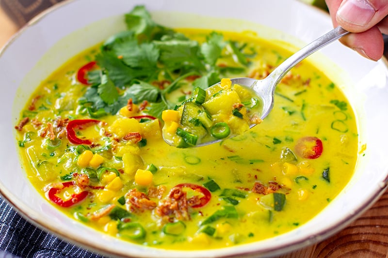 Thai Corn & Zucchini Soup (Vegan-Friendly)