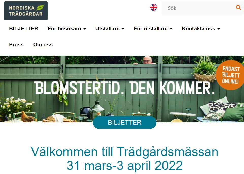 Websida för Nordiska Trädgårdar