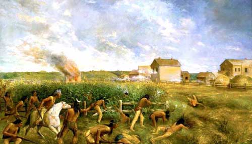 Attack of New Ulm, Minnesota during the 1862 Dakota War, painting by Anton Gag, 1904.