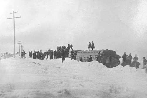 Train stuck in Harvey County, Kansas, during the blizzard of 1886.