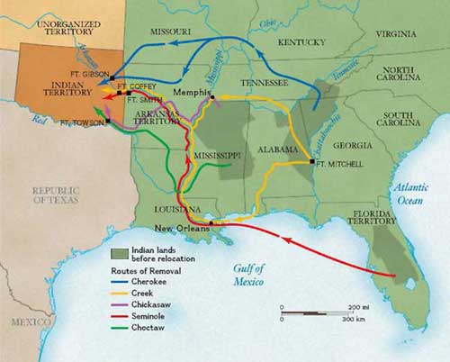 Routes of Removal of the Indian Removal Act of 1830