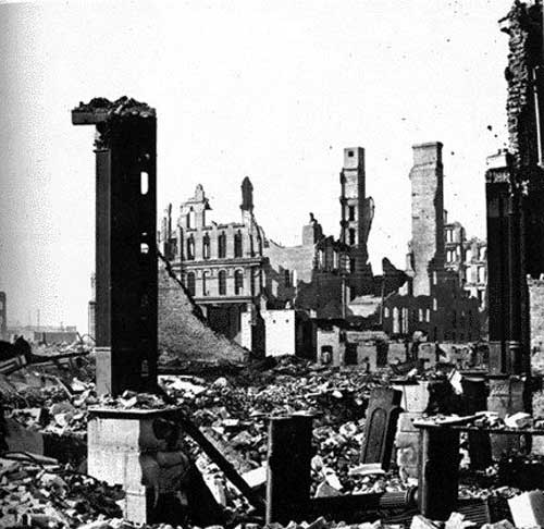Corner of Dearborn and Monroe Streets after the Great Chicago Fire, October 1871.