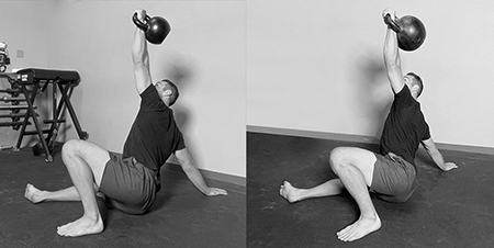 The different shoulder position in the tall sit with different sizes of kettlebells