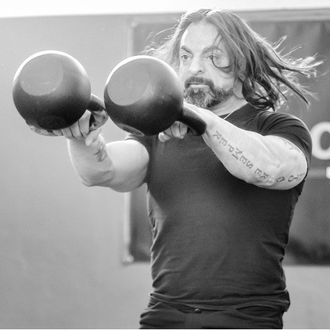 Fabio Zonin, StrongFirst Certified Master Instructor, performing the double kettlebell swing