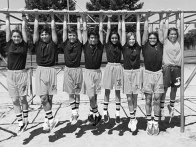 Young kids two-arm hanged to a bar