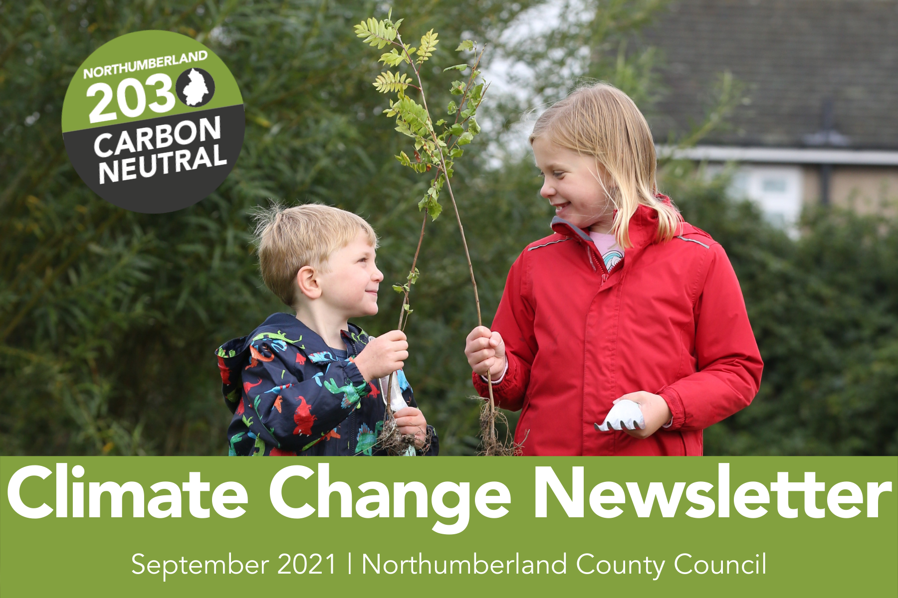 electric vehicle charging on a cobbled street with the title 'Climate Change Newsletter, June 2021, Northumberland County Council' overlayed