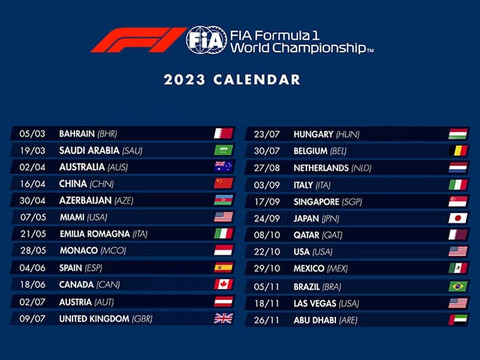 F1 announced 2023 calendar