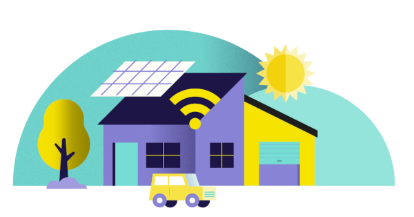 An illustration of a home with smart energy appliances