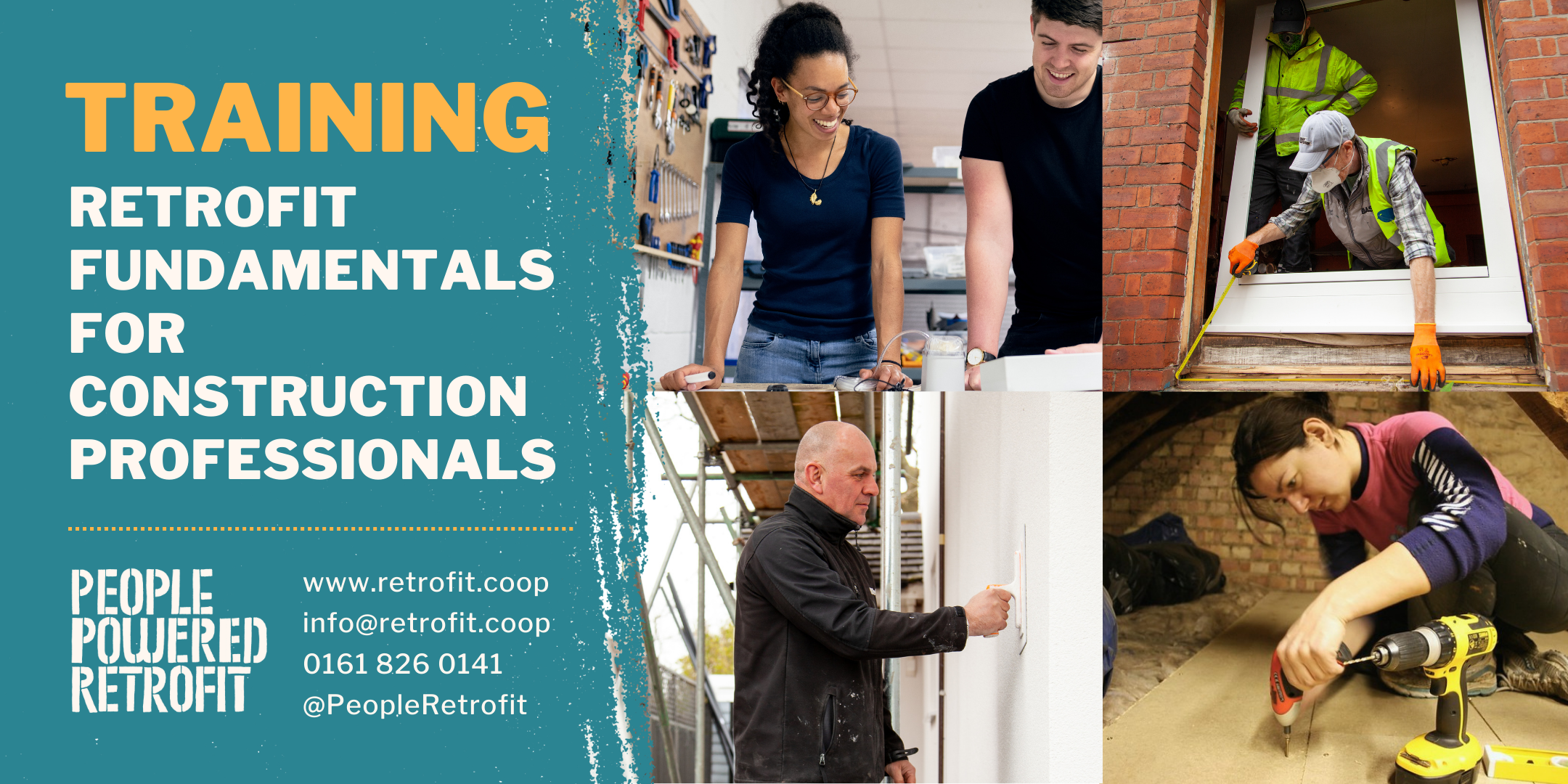 A promotional image for the course, with contstruction professionals undertaking retrofit works