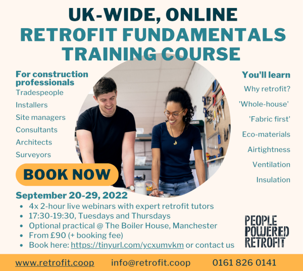 A promotional flyer for the Retrofit Fundamentals for Construction Professionals Course