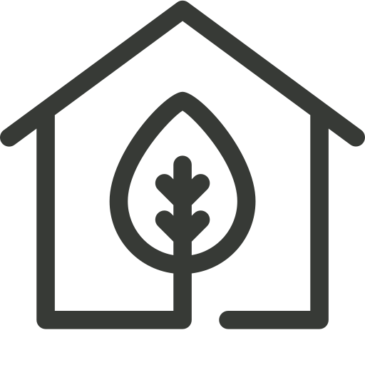 Impact tracker logo - a graphic of a leaf inside the outline of a house