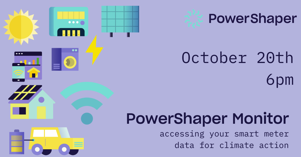 graphic of smart home energy appliances with the text 'take control of your home energy use - join powershaper monitor today'