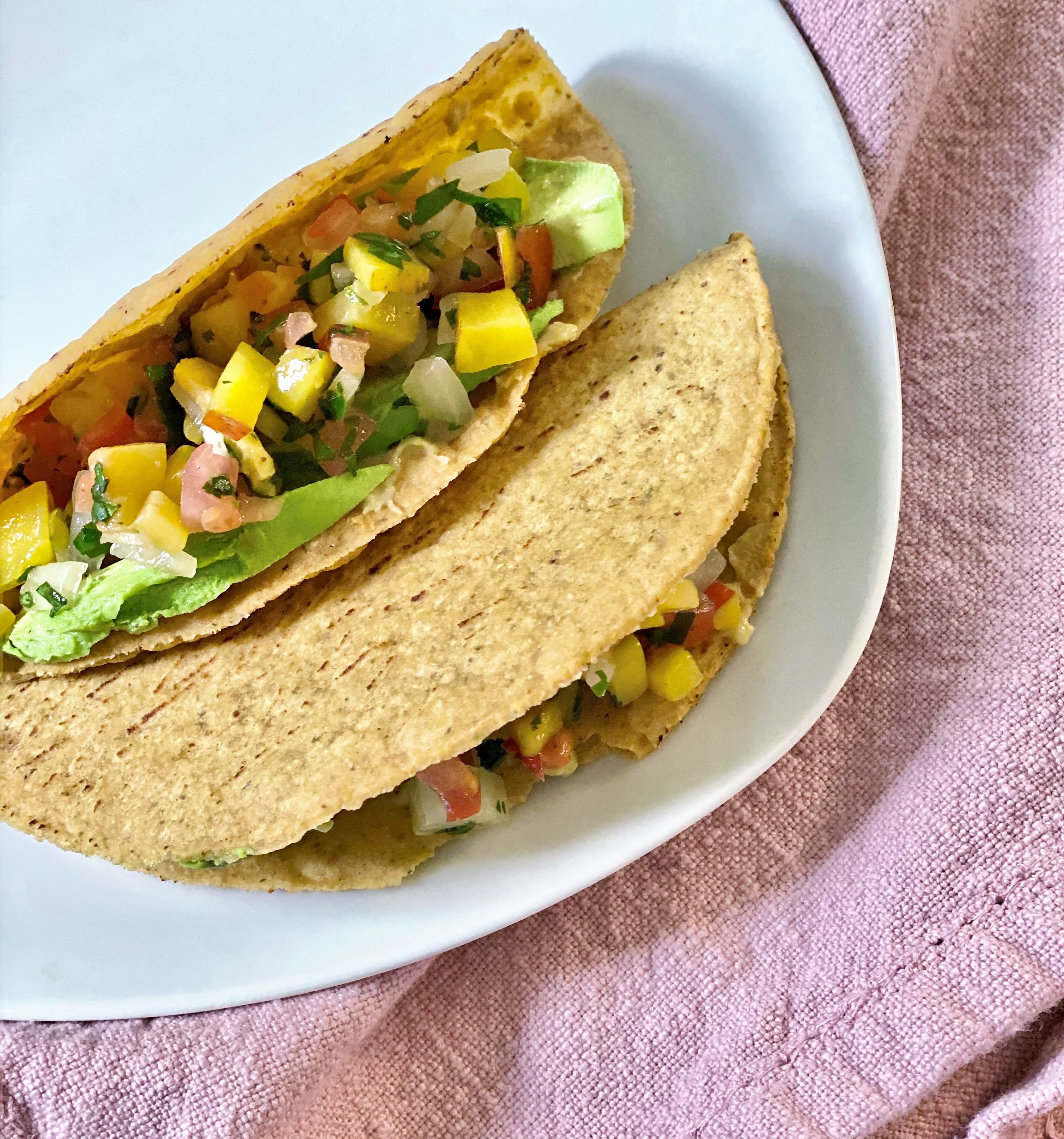 Easy Mango Salsa in Siete taco shell