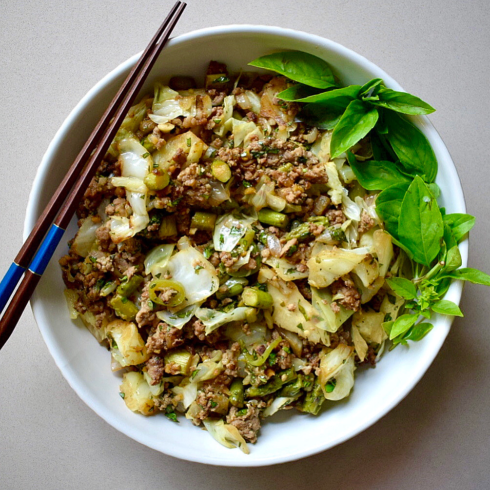 Veggie-Loaded Pork Stir Fry with Basil, Ginger & Garlic