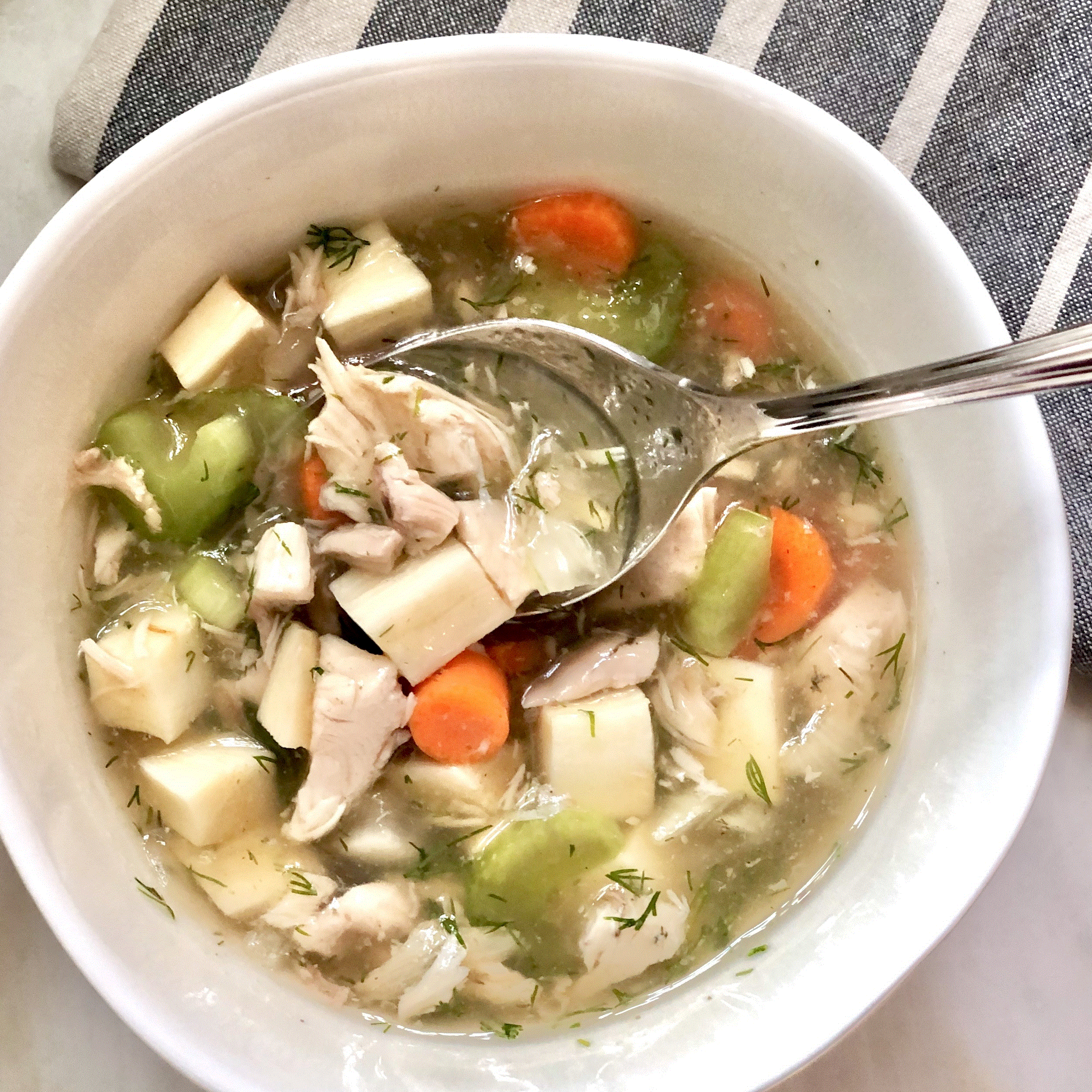 Instant pot chicken soup with vegetables and dill