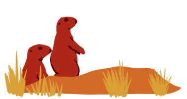 Animated prairie dogs emerge from their holes.