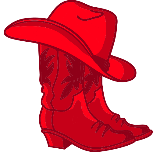 Red cowboy boots wearing red cowboy hat animation.