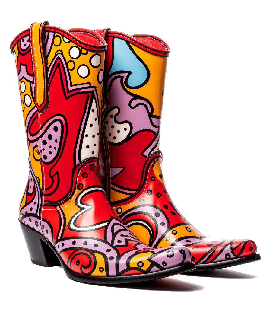 Boldly patterned cowboy boots.